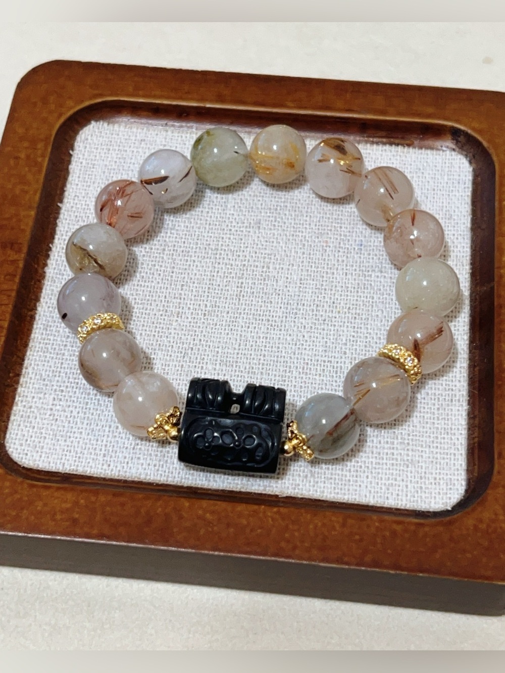 limit Handmade Multicolor Rutilated Quartz AlashanAgate Lock Charm Bracelet 12mm